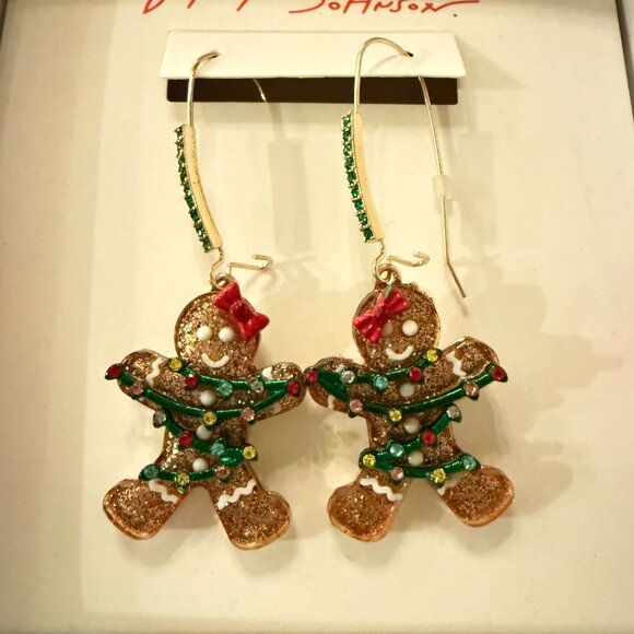 NIB Betsey Johnson Bling Gingerbread Girl Christmas Lights Drop Earrings - Picture 5 of 6